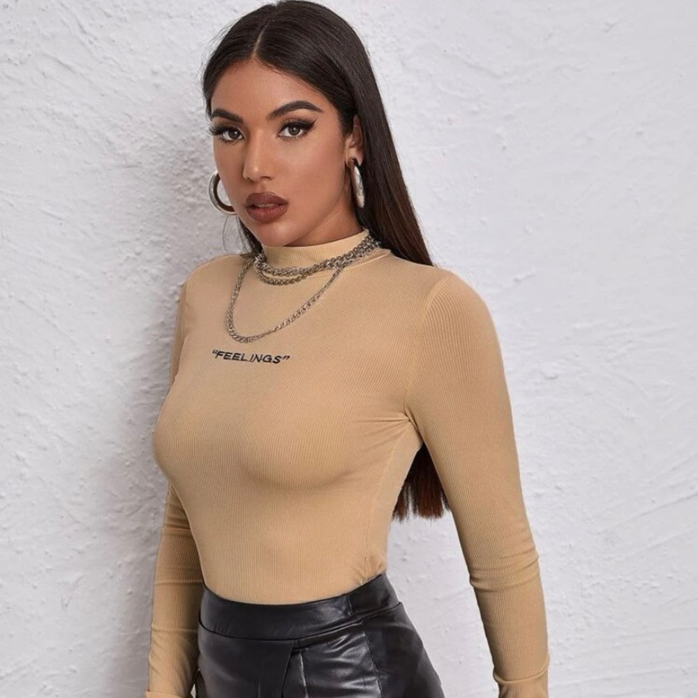 Mock Neck Feelings Rib-Knit Tee